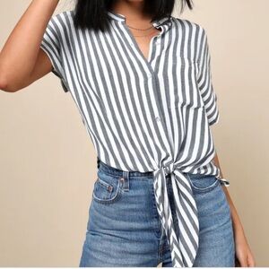 Striped Blue and White Women's Top